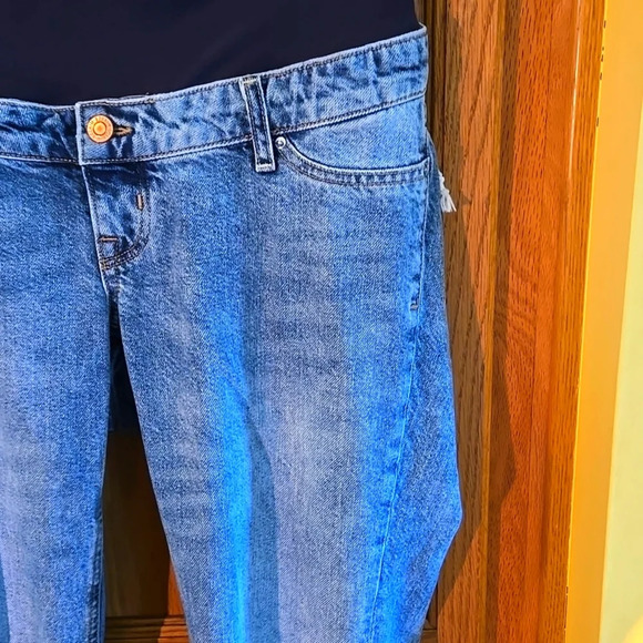 Mama Maternite Low Rib Maternity Distressed Embroidered Kick-Flare Jeans Size 10 - Picture 5 of 17